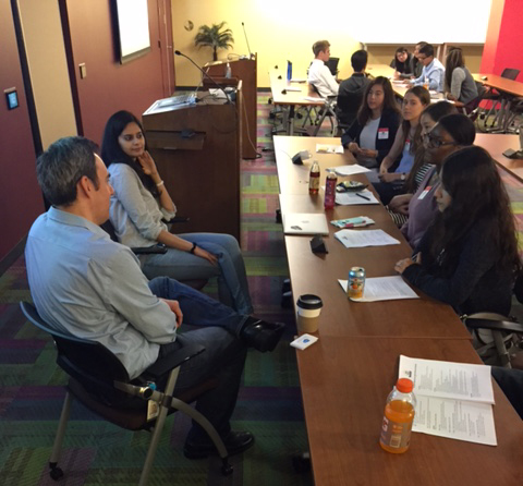 Aim High teaching assistants discussed college and career options with SalesForce volunteers. 