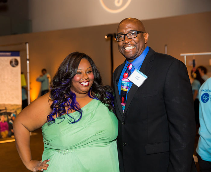 Michelle Cody poses with Vince Matthews, Aim High's 2016 Distinguished Educator.